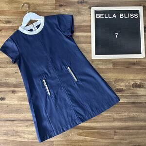 NEW Bella Bliss Navy Blue Short Sleeve Shift Cotton Dress Pockets Preppy Zipper